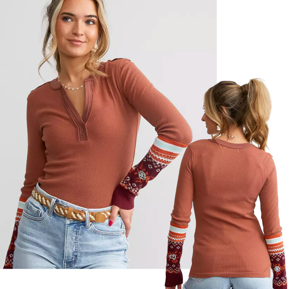 Free People Mikah Notch Neck Top Autumn Combo Size Small NWT MSRP $78 - Picture 1 of 4